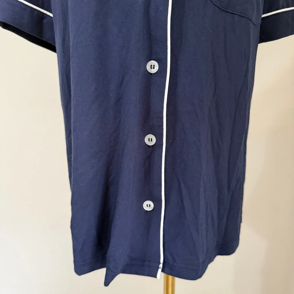 NWT Cozy Earth Women's Navy Blue Short Sleeve Classic Pajama PJ‎ Top XS Bamboo